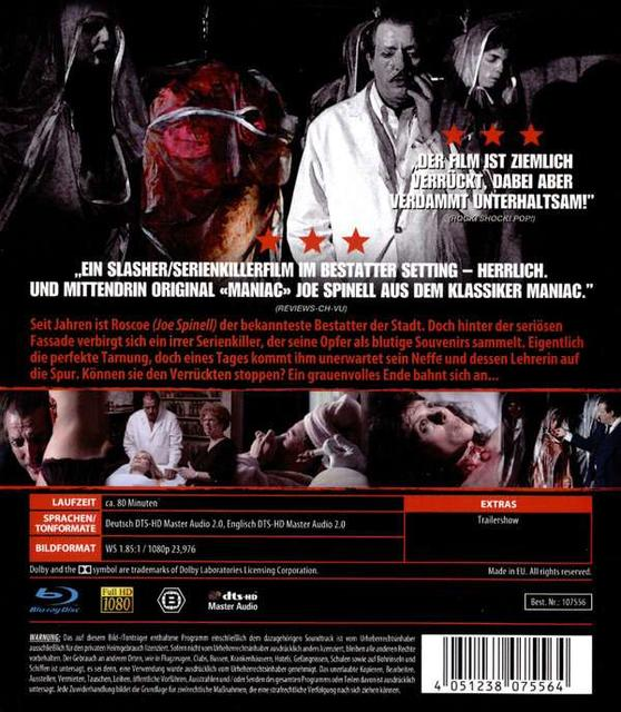 Blu-ray-Cover des Films Maniac. Text auf Deutsch. Ein Mann steht und blickt über eine Leiche.