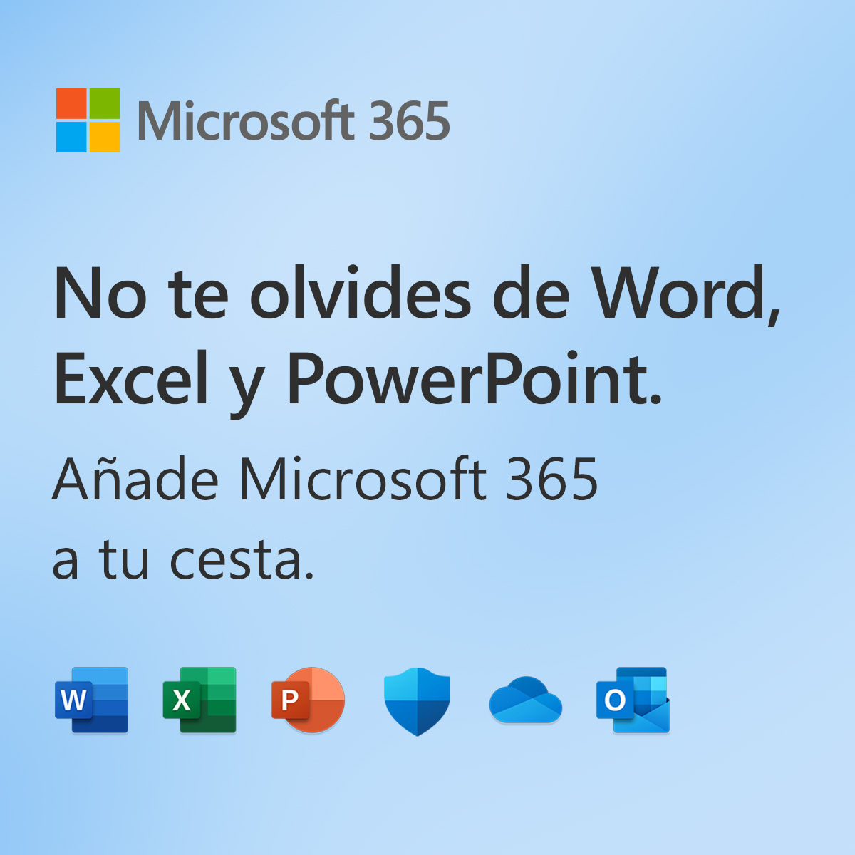Texto sobre un fondo azul con logotipos de Microsoft 365.