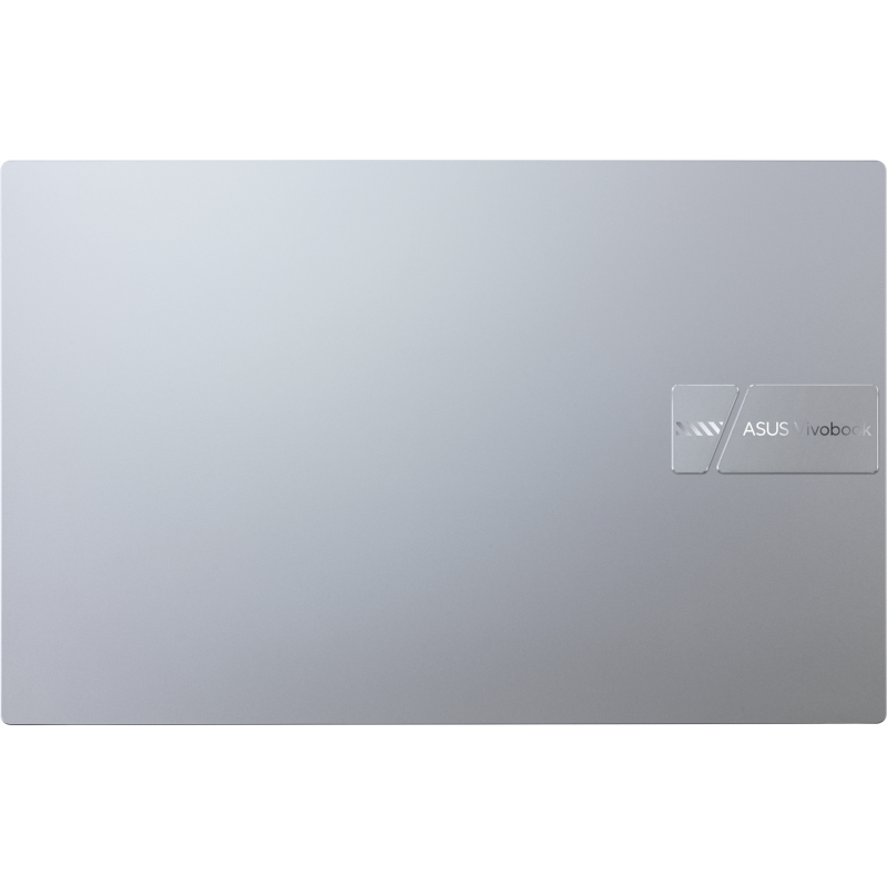 Vista superior de un portátil, color gris claro. Texto: ASUS vivobook.