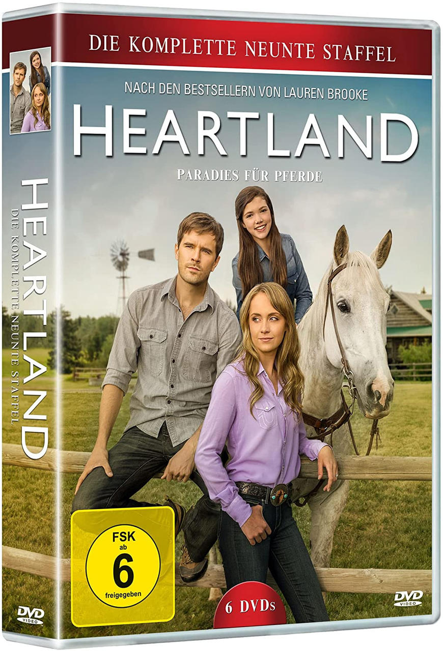 DVD-Cover mit Schauspielern und einem Pferd. Der Titel ist 'Heartland' mit weiterem Text.