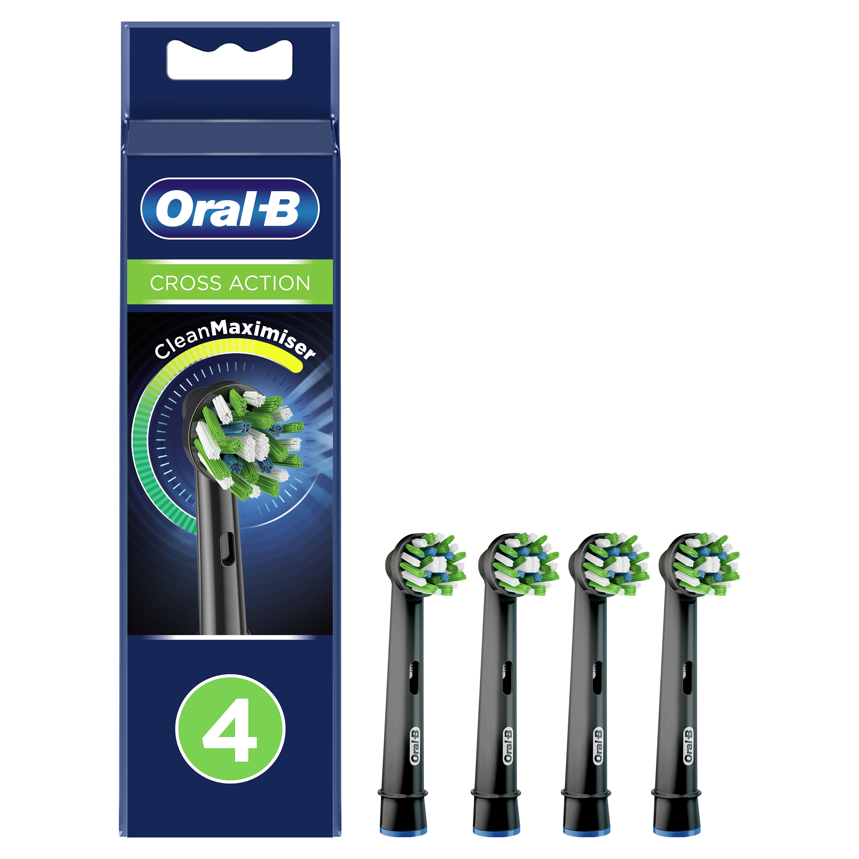 Oral-B Cross Action diş fırçası başlıkları kutusu. Dört fırça başlığı görünür.