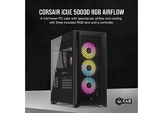 CORSAIR PC Gehäuse iCUE 5000D RGB AIRFLOW, Glasfenster, Midi-Tower, ATX, Schwarz