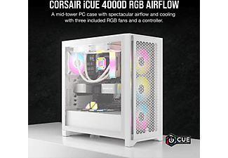 CORSAIR PC Gehäuse iCUE 4000D RGB AIRFLOW, Glasfenster, Midi-Tower, ATX, Weiß