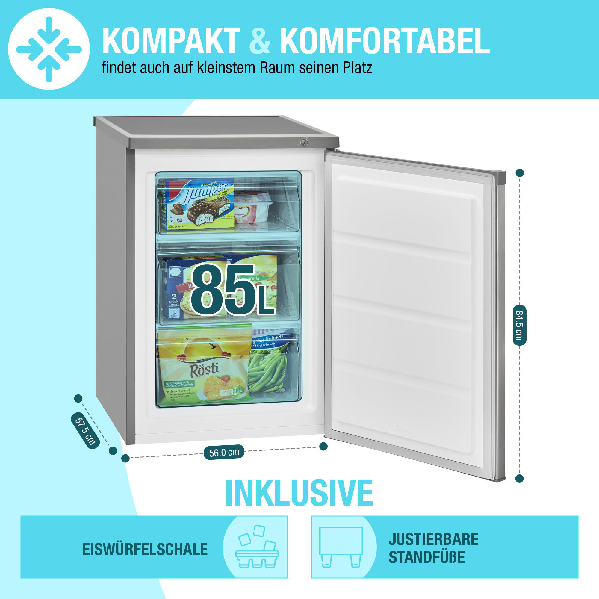 BOMANN GS 2186 Gefrierschrank (E, 85 l, 845 mm hoch, Edelstahl)