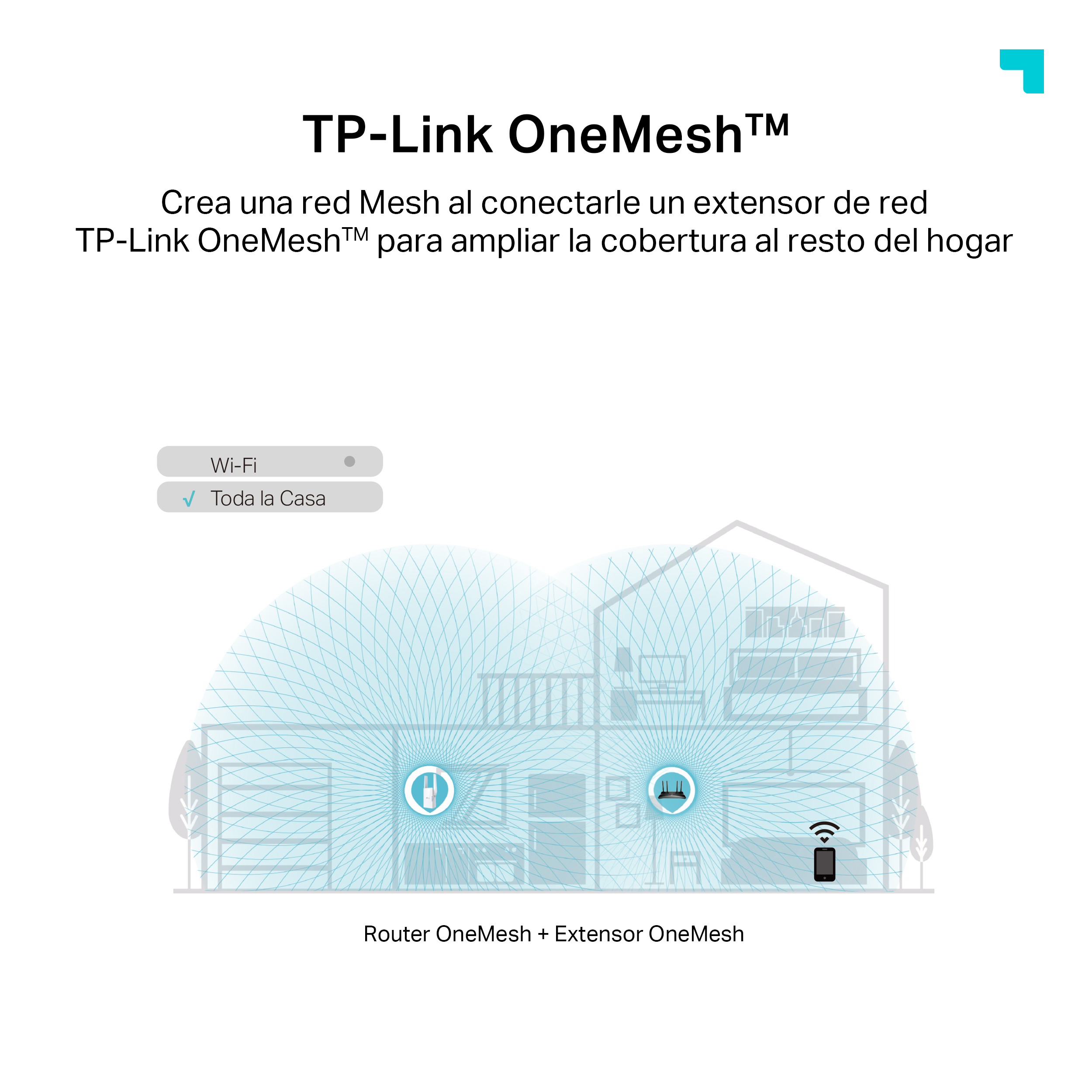 Diagrama de casa conectada a internet con router y extensor.