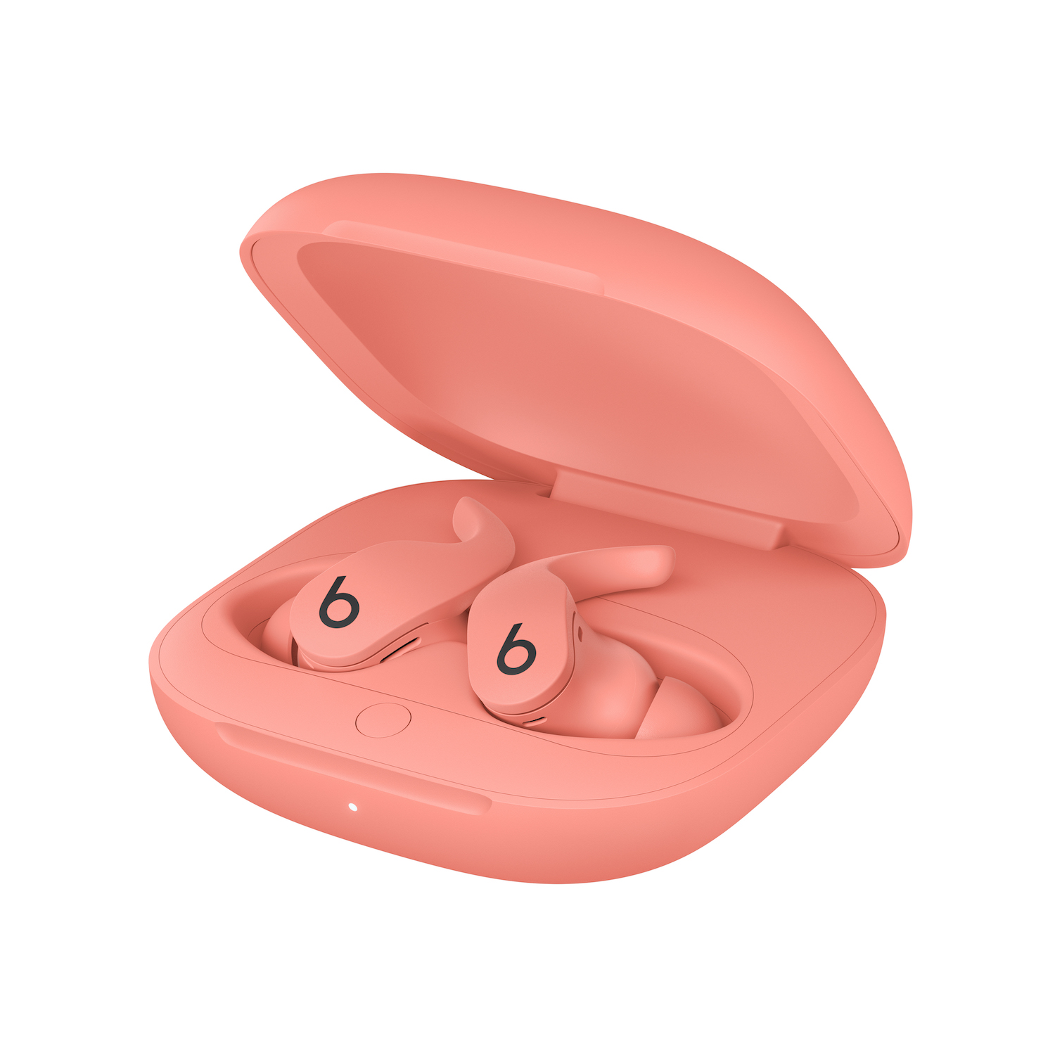 Pembe kulaklıklar açık pembe bir kutuda, her bir kulaklıkta '6' sayısı.