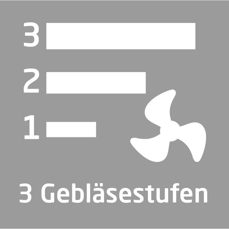 Ein Diagramm, das einen Ventilator mit drei Geschwindigkeitseinstellungen zeigt.