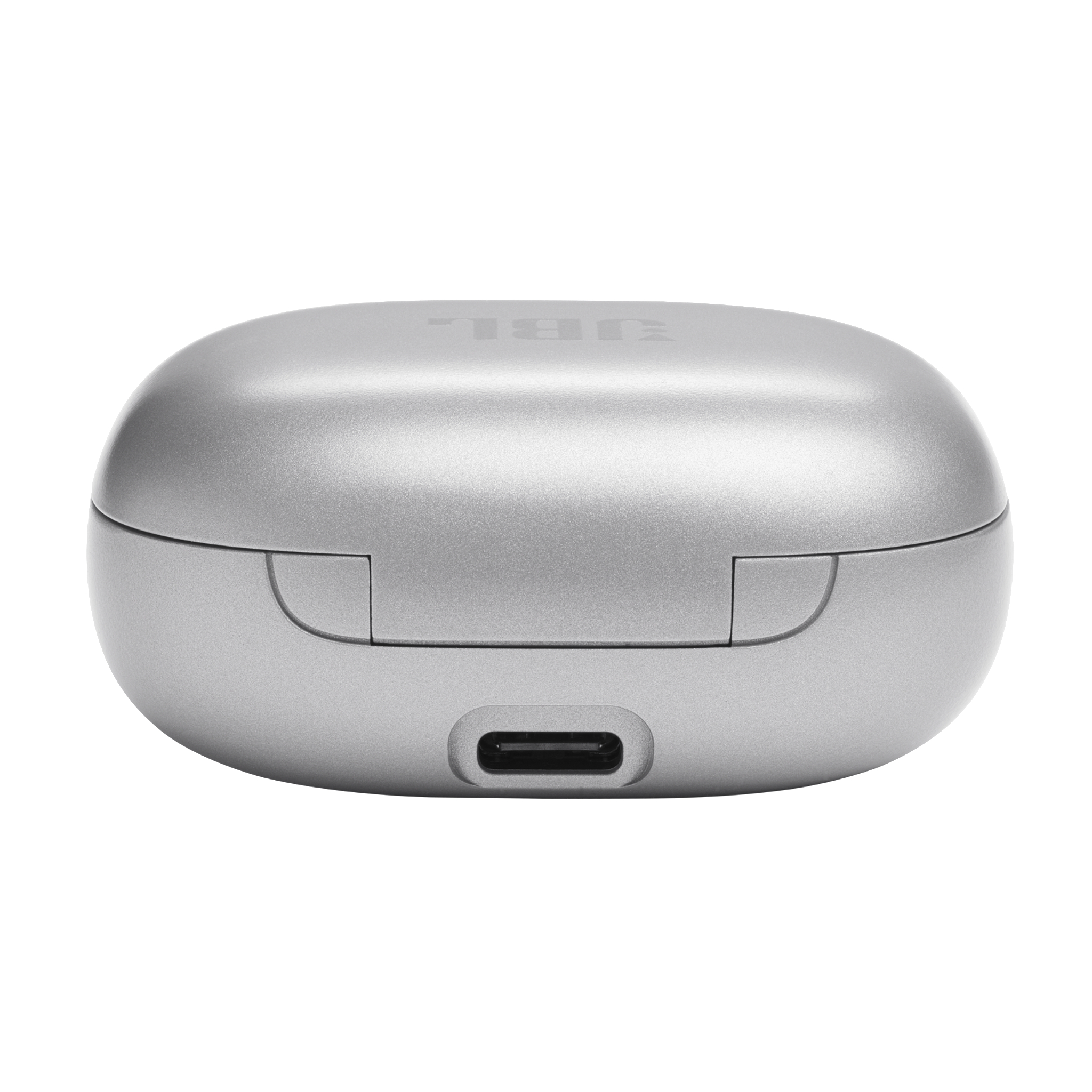 Ein silbernes JBL-Ladecase mit USB-C-Anschluss.
