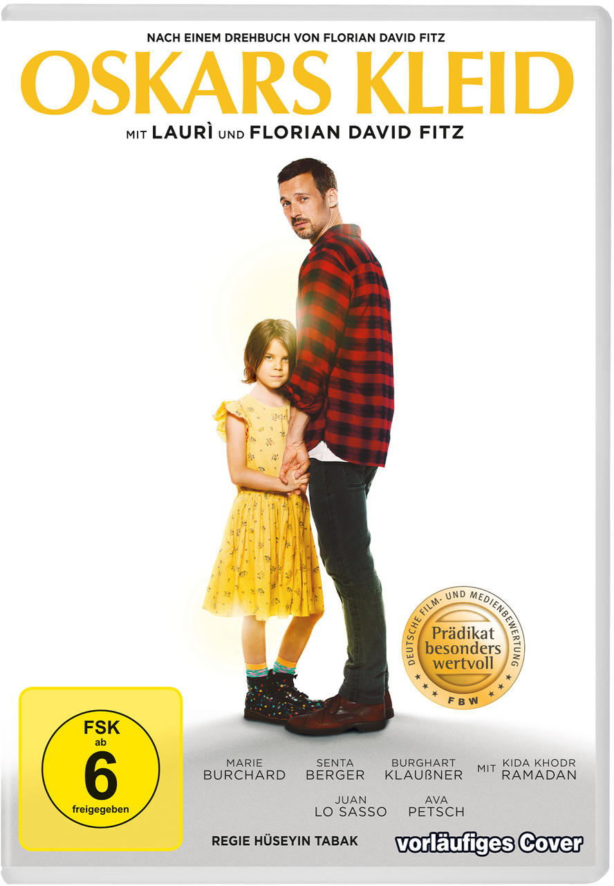 Filmcover: Mann und Mädchen halten Hände; Text auf Deutsch. Gelbe und grüne Farben.