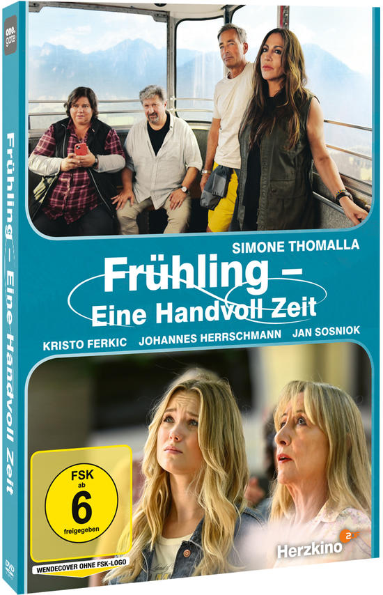 Filmposter für 'Frühling - Eine Handvoll Zeit', mit Schauspielern in einer Seilbahn.
