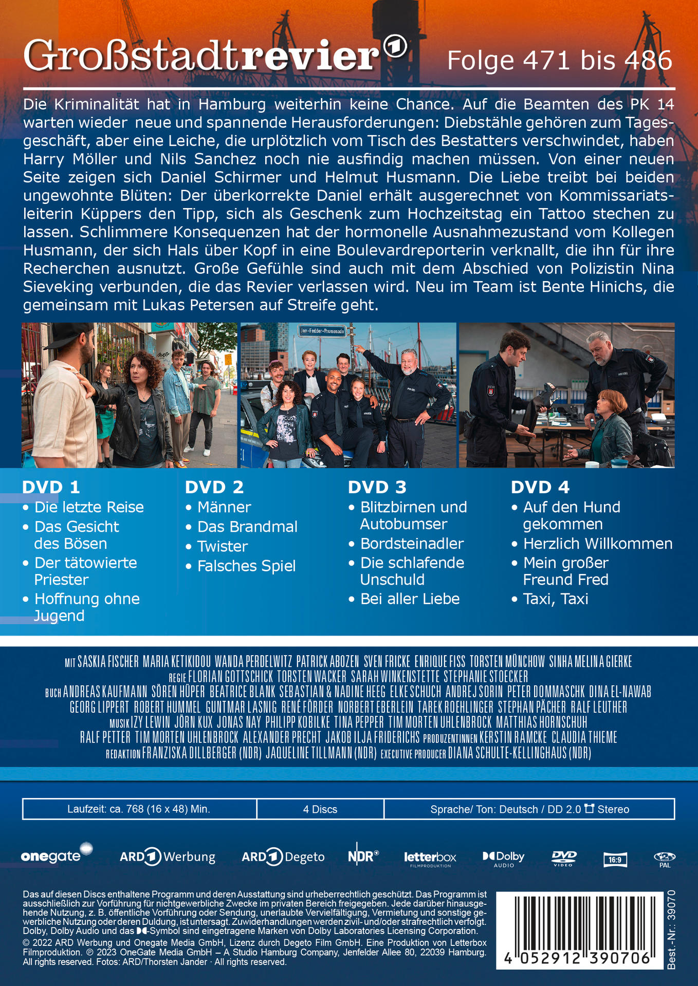 Die Rückseite einer DVD-Hülle mit Text auf Deutsch über eine Show. Das DVD-Set enthält 4 Discs.