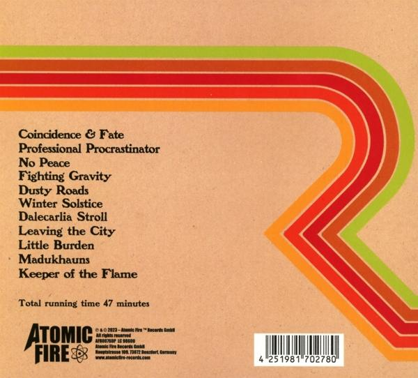 Rückseite der CD-Hülle mit Titeln. Buntes Retro-Design mit Zickzacklinie.