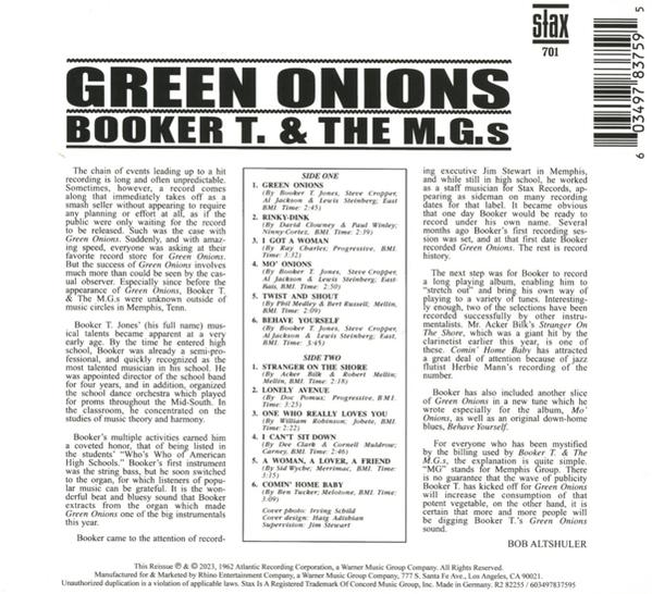 Albumcover für Green Onions von Booker T. & The M.G.'s. Schwarz und Weiß. Hintergrund, Weiß.