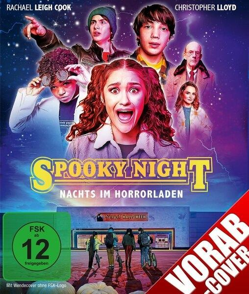 DVD-Cover für Spooky Night, mit einer Gruppe aufgeregter Teenager und einem Horrorladen.