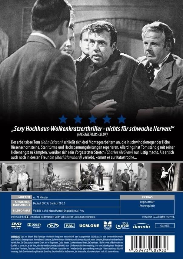 Schwarz-Weiß-Filmplakat mit Text. Leute stehen.
