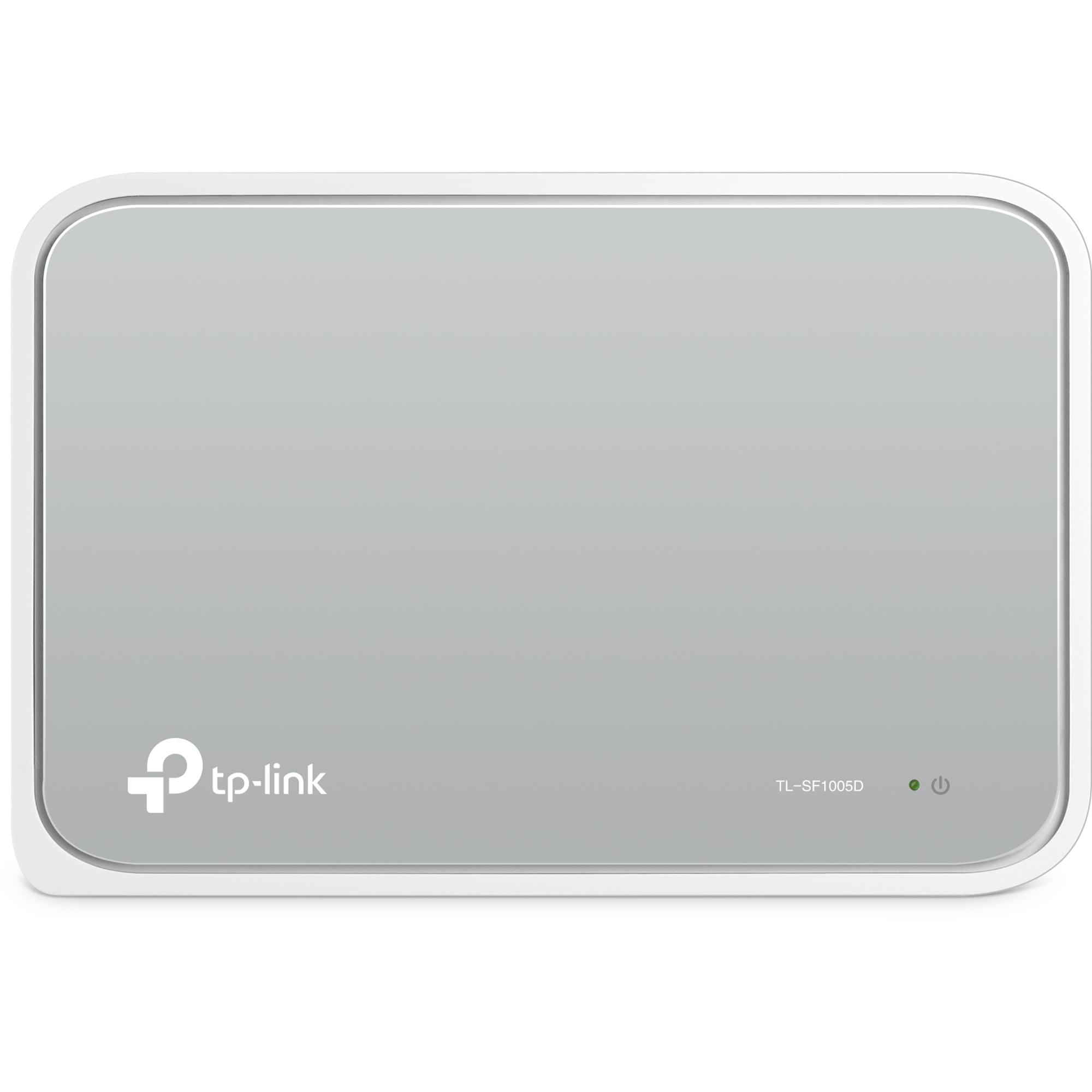 Weißer TP-Link Router mit grauem Oberteil, Markenlogo und grüner Betriebsanzeige.