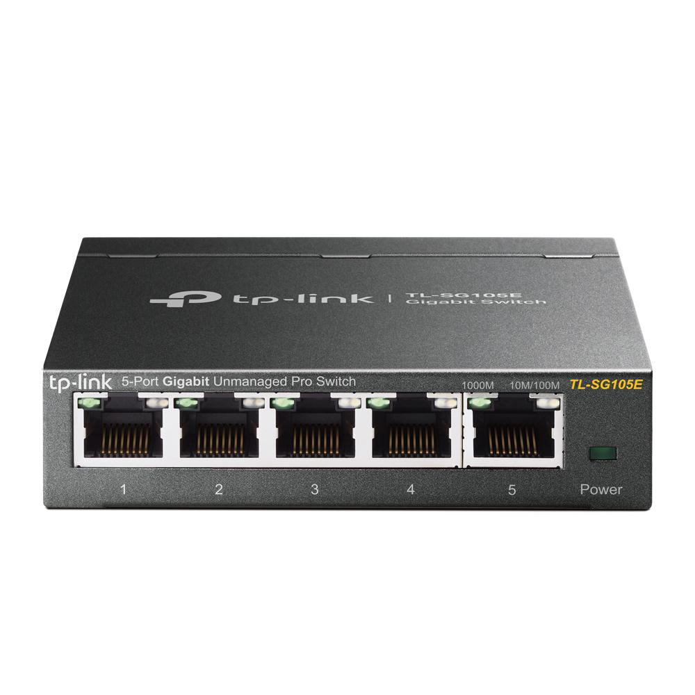 Ein schwarzer TP-Link 5-Port Gigabit Unmanaged Pro Switch.