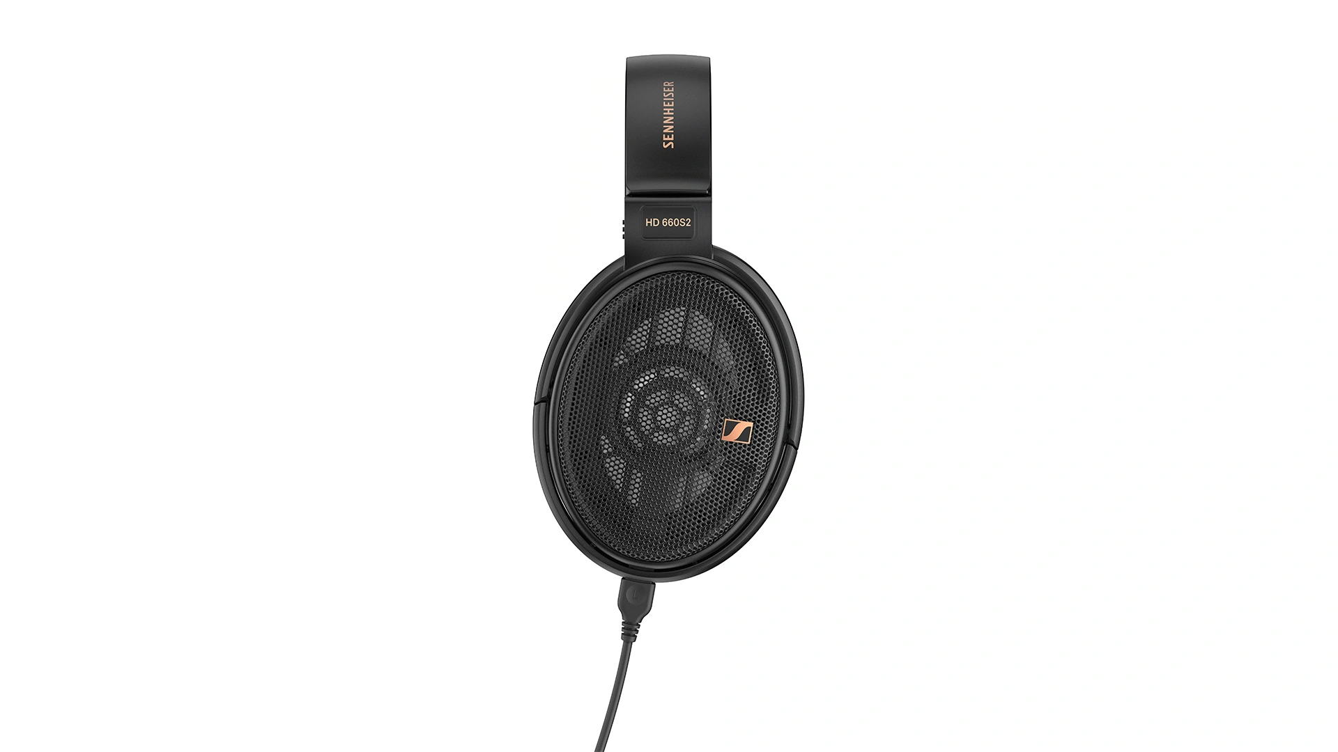 Ein schwarzer Sennheiser HD 660S2 Kopfhörer auf weißem Hintergrund.