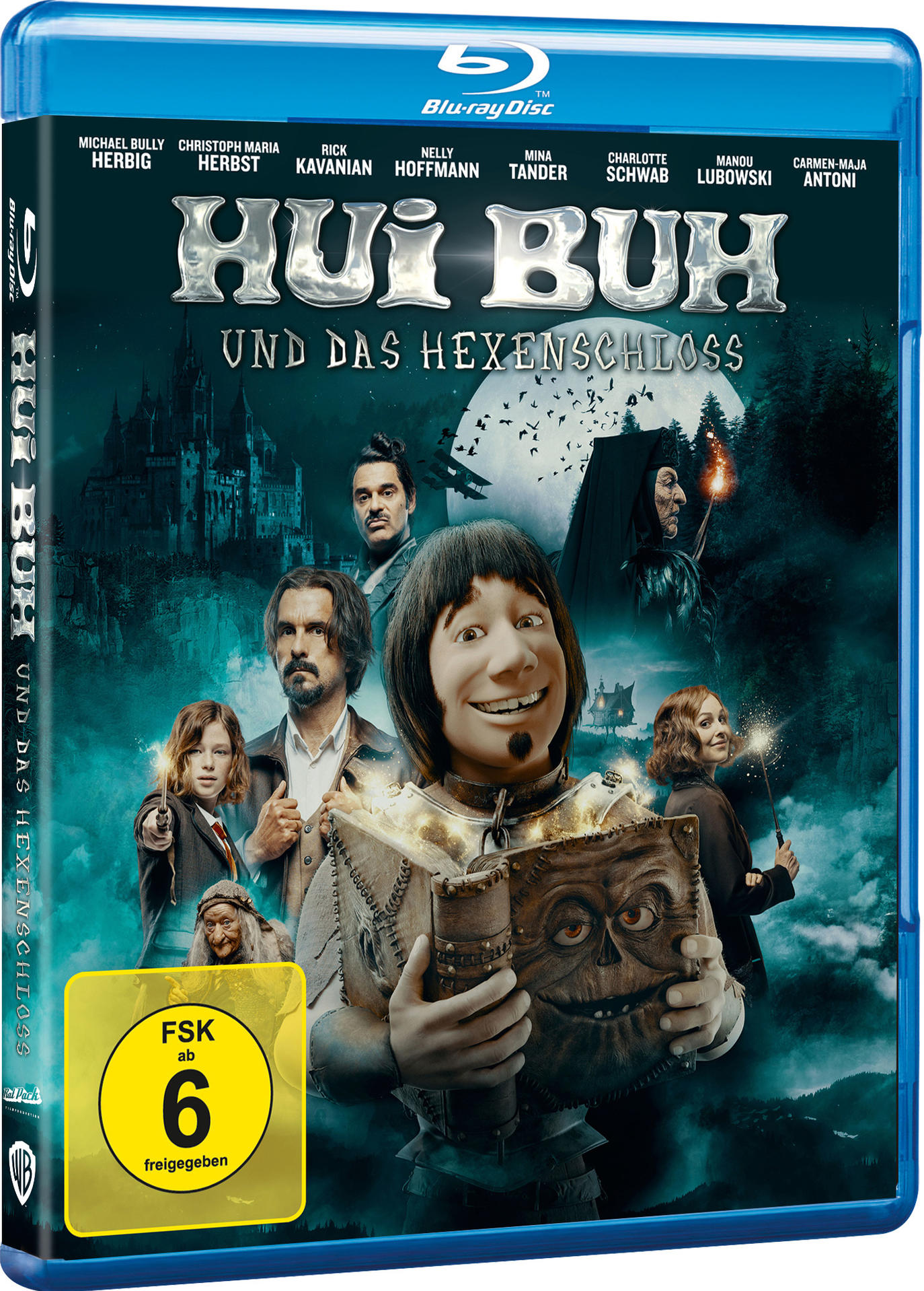 Ein DVD-Cover mit einer Zeichentrickfigur, einem Schloss im Hintergrund und mehreren Personen.