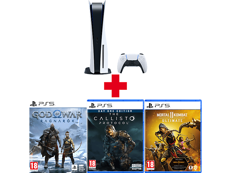 PLAYSTATION PS5 825 GB + God Of War: Ragnarok FR/UK + Callisto Protocol Day One Edition FR/UK + Mortal Kombat 11 Ultimate FR/UK