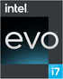 Logo Intel Evo. Texte ´evo´ blanc sur fond dégradé, avec i7 en bas à droite.
