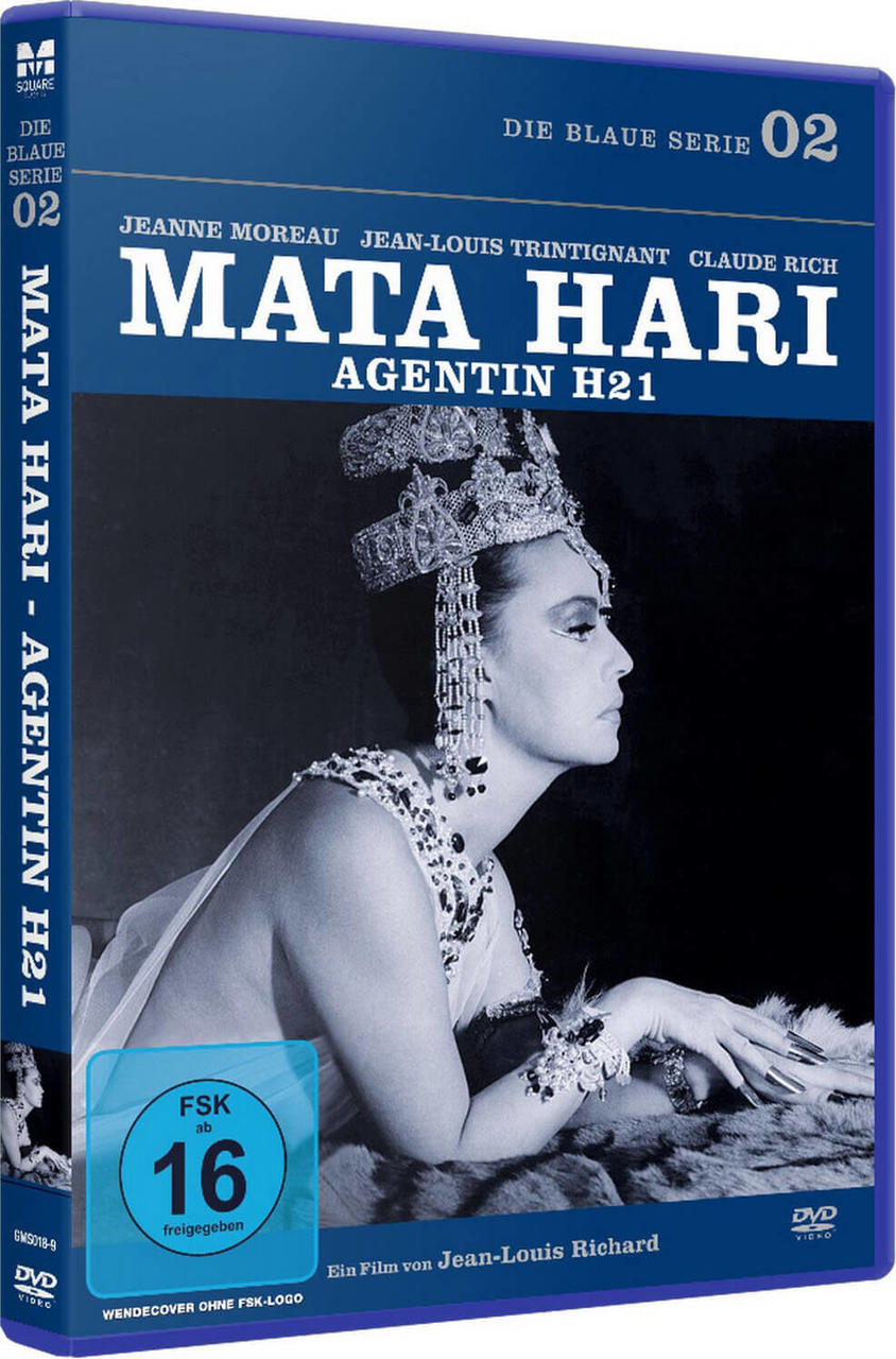 DVD-Cover für Mata Hari, mit einer Frau mit geschmücktem Kopfschmuck. Text in Englisch und Deutsch.