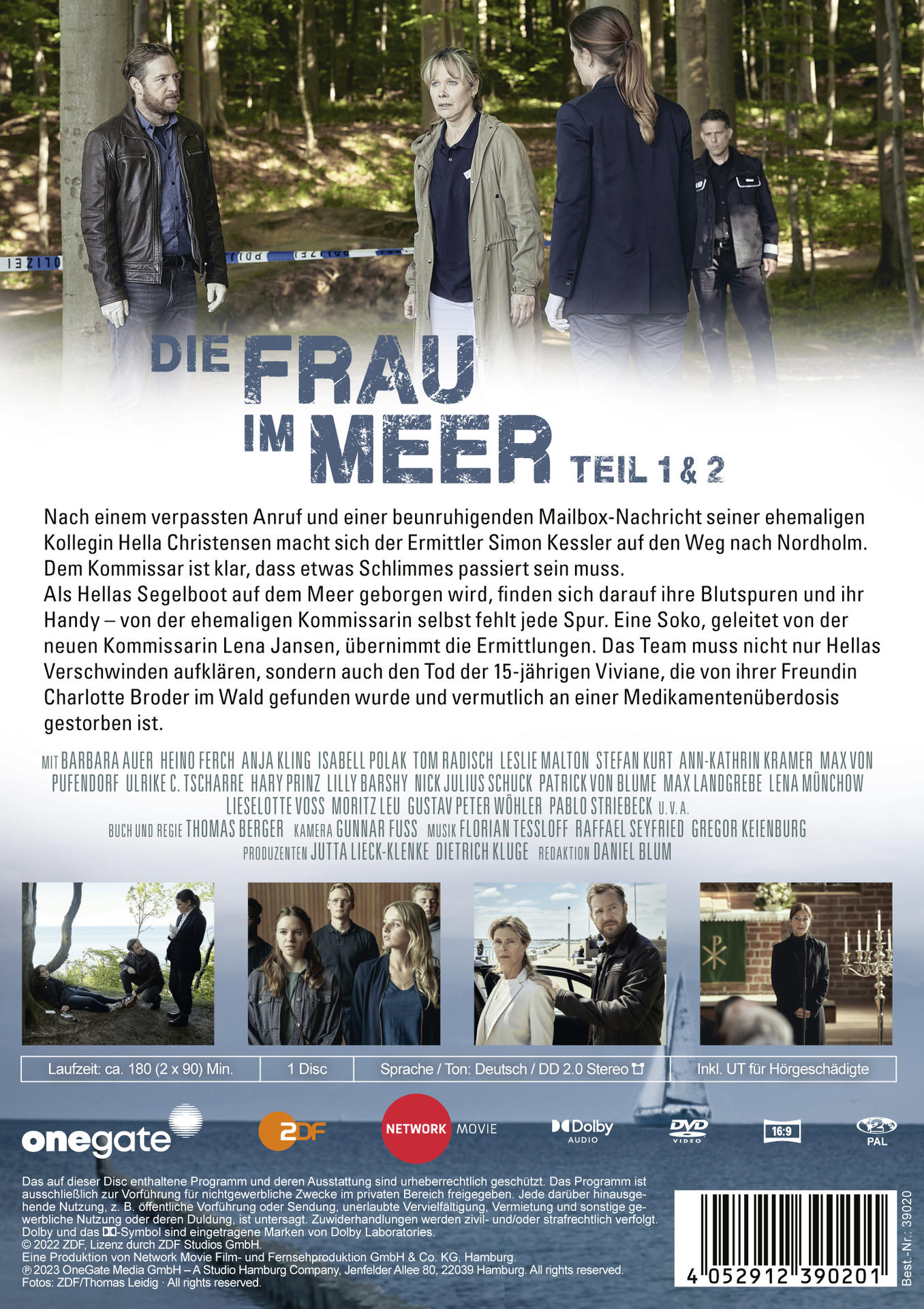 DVD-Cover eines Films namens 'Die Frau im Meer'. Personen stehen auf einem Pier.