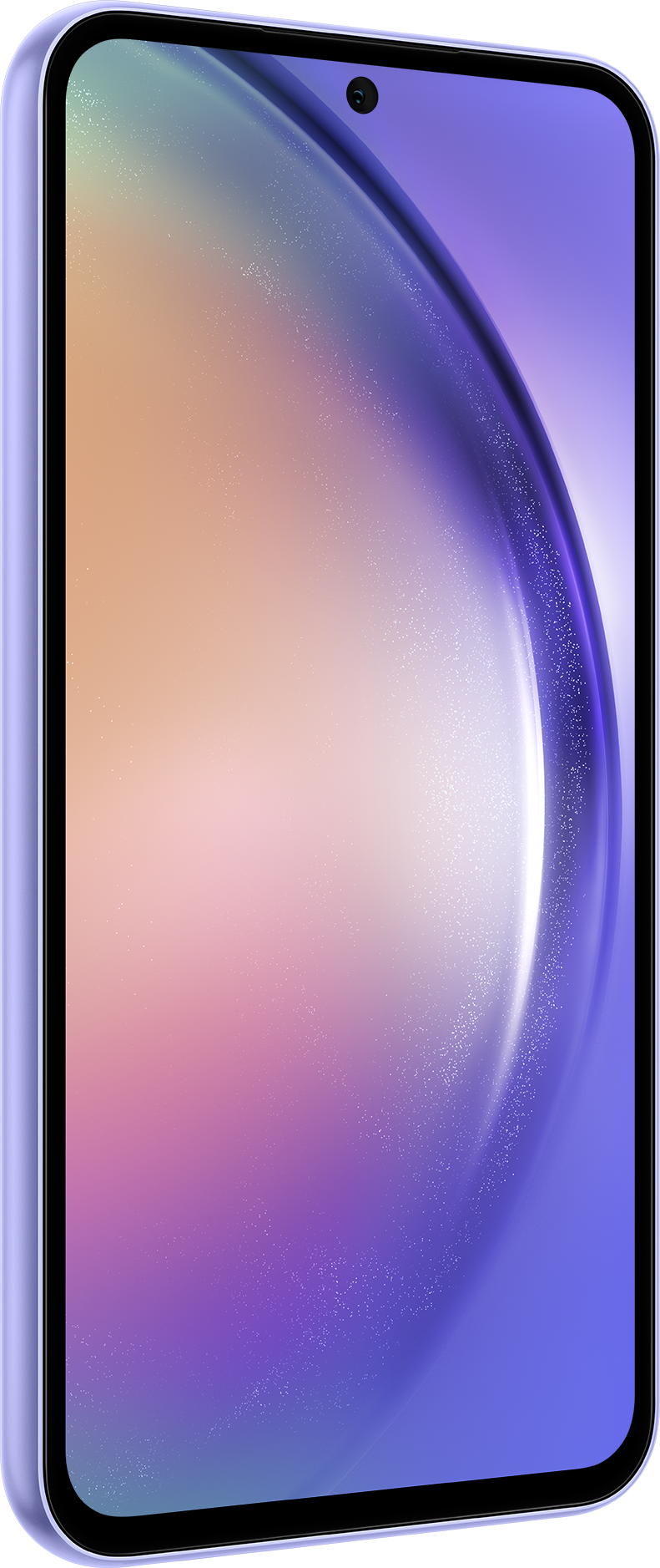 Lila Samsung telefon ívelt képernyővel, a képernyőt mutatja.