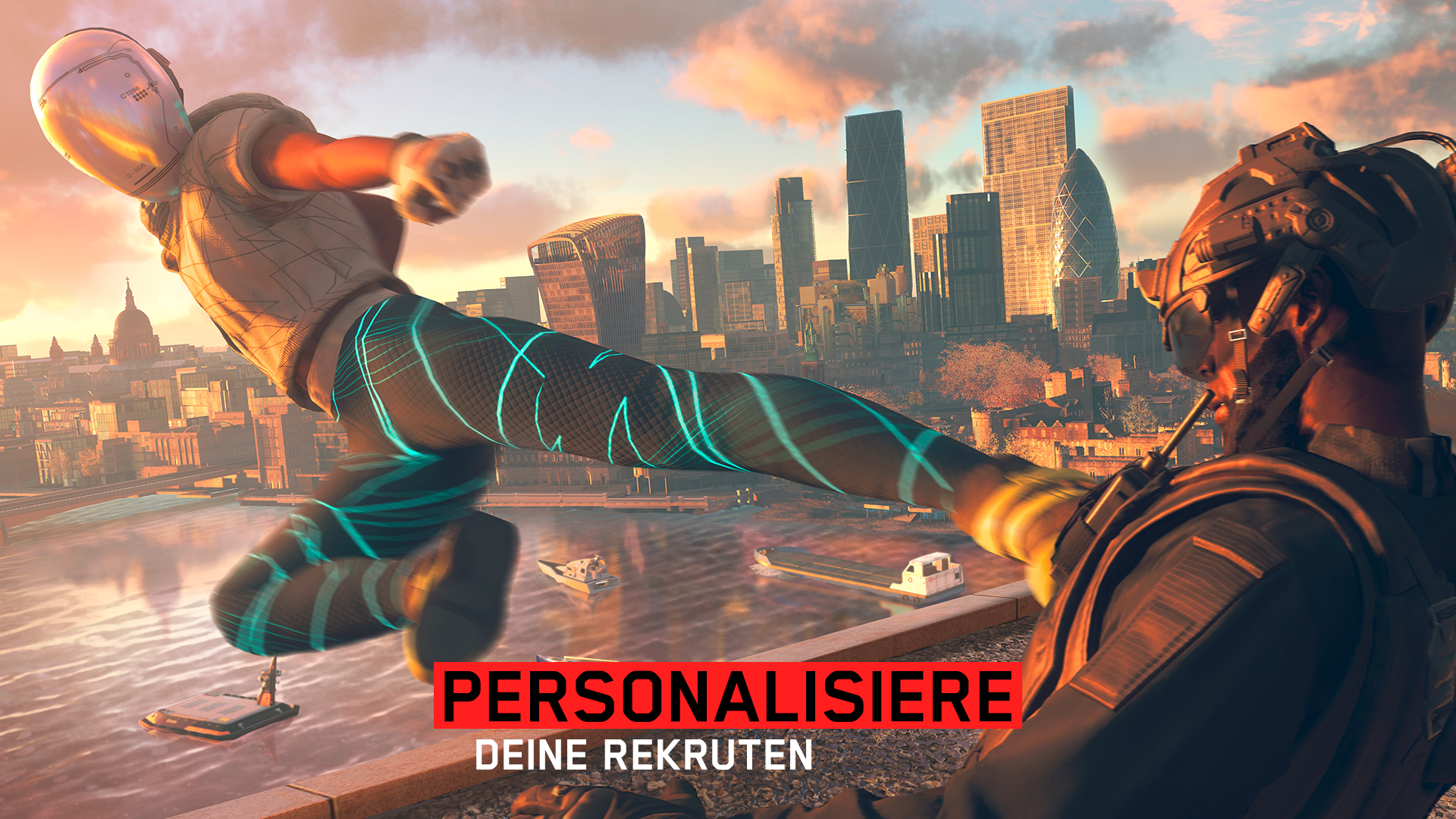 Due figure che combattono. Testo in basso: 'PERSONALISIERE DEINE REKRUTEN'.