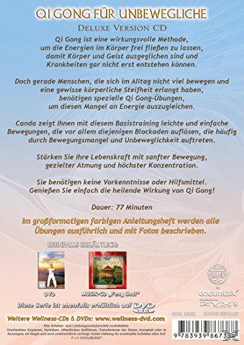 CD-Cover mit deutschem Text über Qi Gong-Übungen und zugehörigen Bildern.