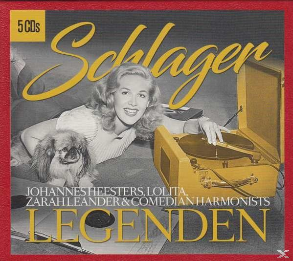 CD-Box mit dem Text "Schlager", einer Frau mit Hund und dem Text "Legenden" am unteren Rand.