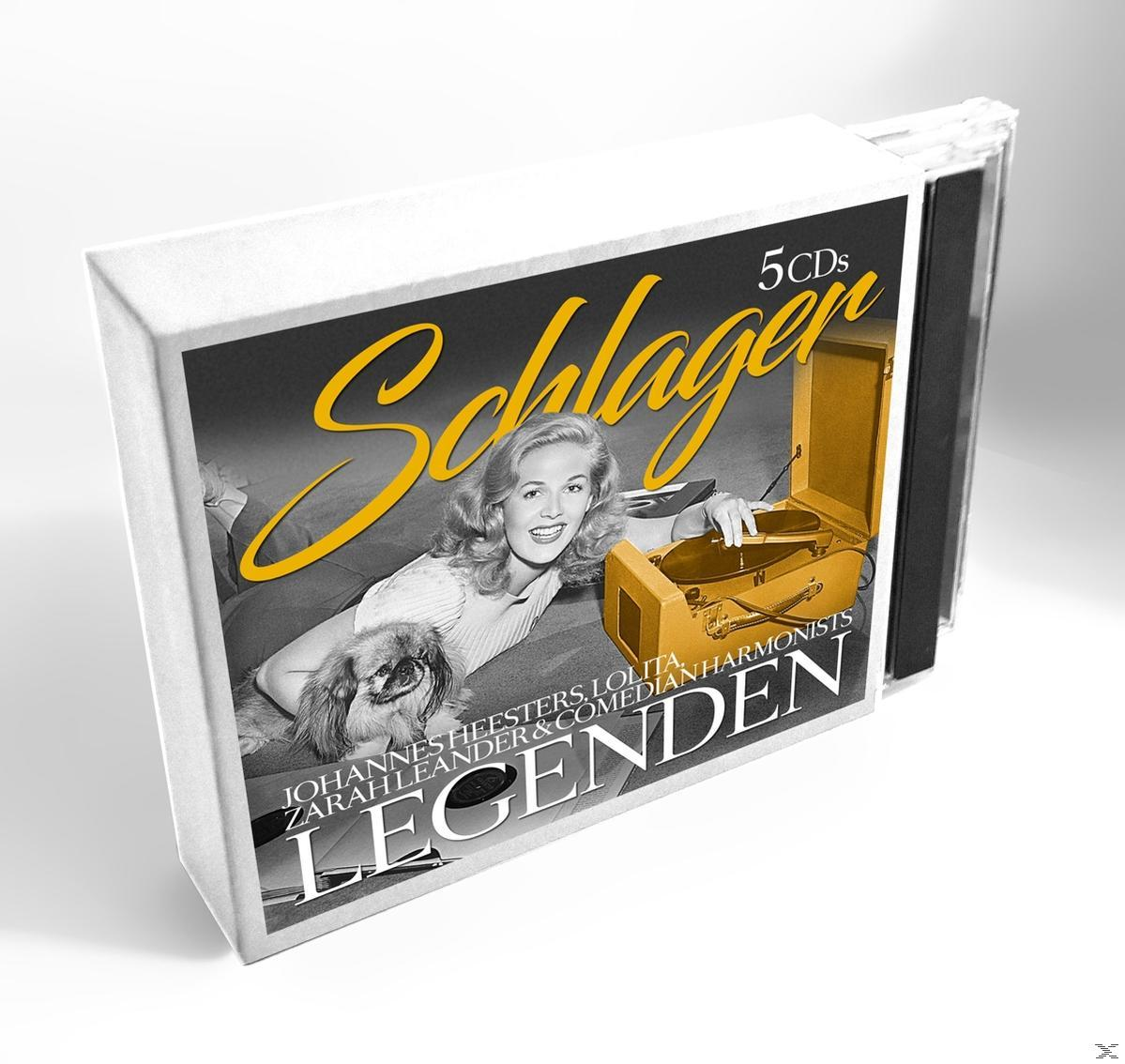 CD-Boxset mit Bild einer Frau mit Hund. Goldener Text: Schlager Legenden.