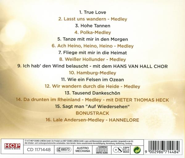 Eine CD-Hülle mit einer Liste von Liedern, hauptsächlich auf Deutsch, auf der Rückseite.