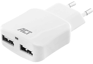 ACT Hálózati töltő, 2x USB-A port, 2,4A, 12W, fehér (AC2115)