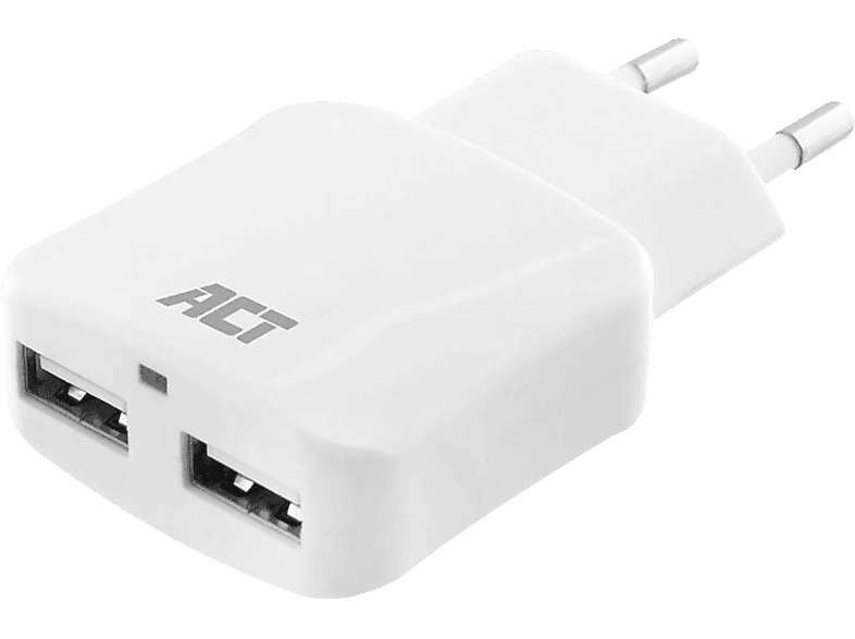 ACT Hálózati töltő, 2x USB-A port, 2,4A, 12W, fehér (AC2115)