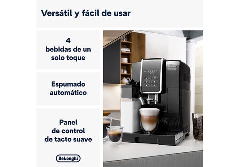 Cafetera superautomática  De'Longhi Dinámica ECAM350.50.B, Molinillo  integrado, Depósito leche, Táctil, Espumado automático, 1450 W, 15 bar,  Negro