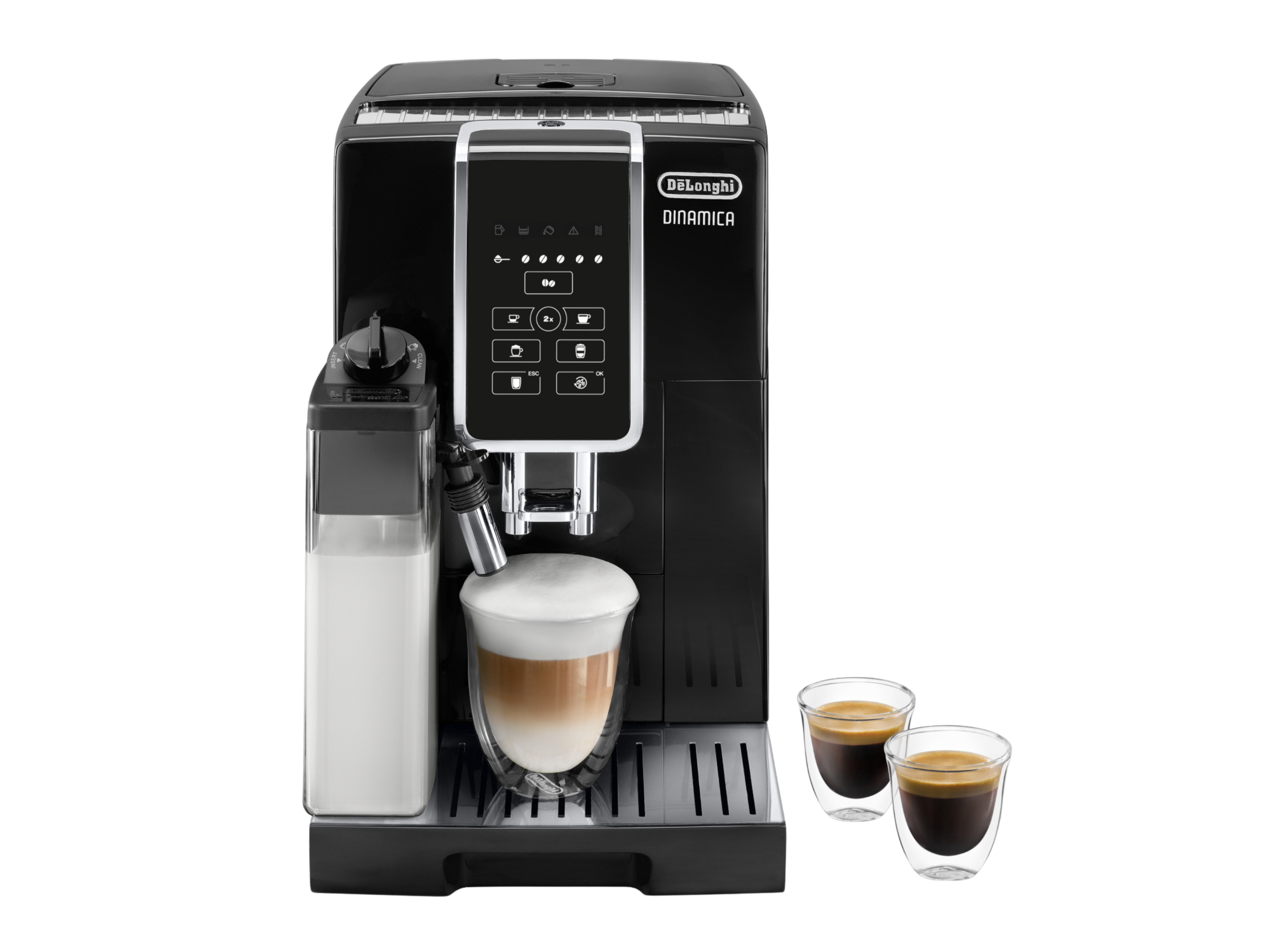 Cafetera superautomática - De'Longhi Dinámica ECAM350.50.B, Molinillo, 1450 W, 1.8 l, 2 tazas, Panel táctil