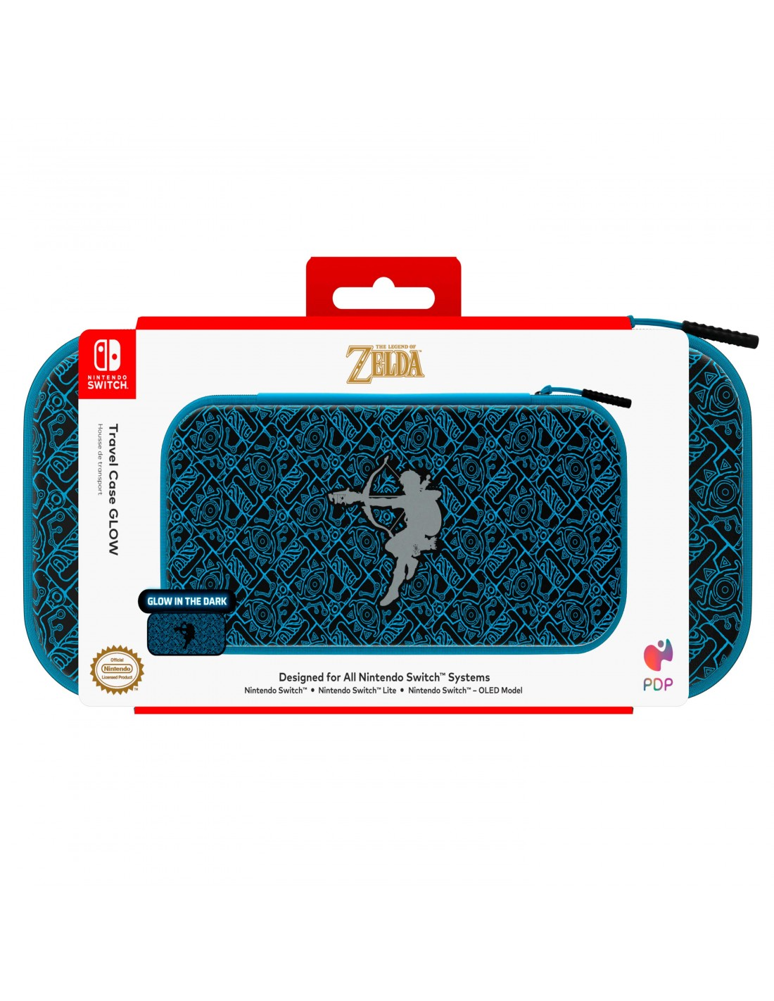 Funda de viaje para Nintendo Switch con diseño de Zelda, función brillo en la oscuridad.