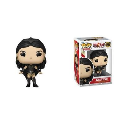 Una figura Funko Pop de una mujer con un atuendo negro y caja de la misma figura.
