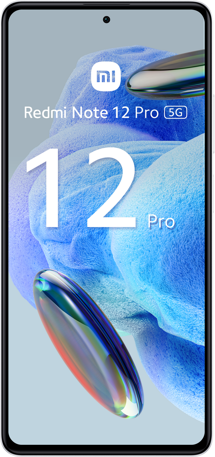 Teléfono Redmi Note 12 Pro. La pantalla muestra el nombre del teléfono, el número 12 y la palabra Pro.