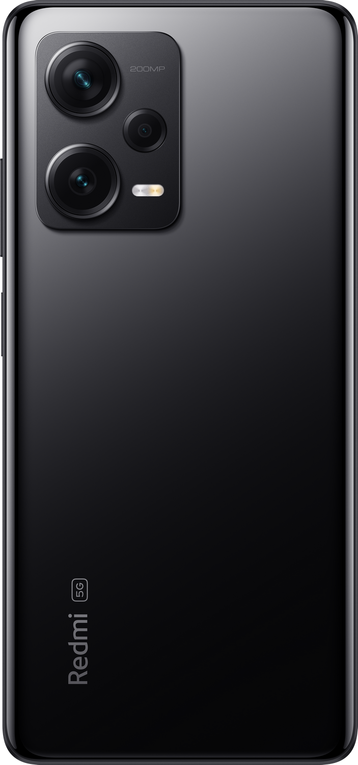 Parte trasera de un smartphone negro con módulo de cámara y el logotipo Redmi 5G.