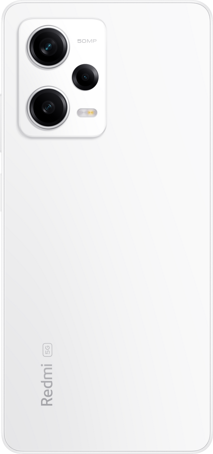 Un smartphone blanco con un módulo de cámara en la parte superior, con múltiples lentes y flash.