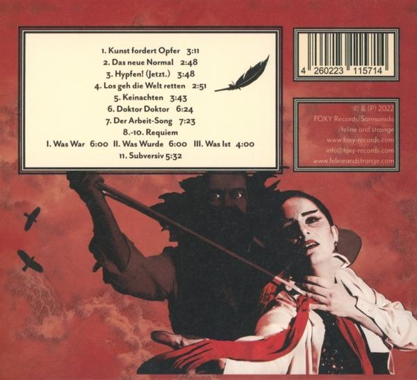 Das Cover einer CD zeigt zwei Figuren, einen Musiker und eine Frau im roten Kleid.