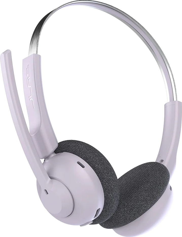 Cuffie bianche con microfono, design curvo.