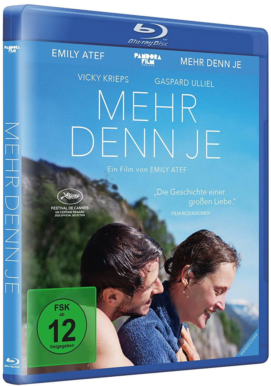 Blu-ray-Hülle, zwei Personen umarmen sich, Filmtitel 'MEHR DENN JE'.