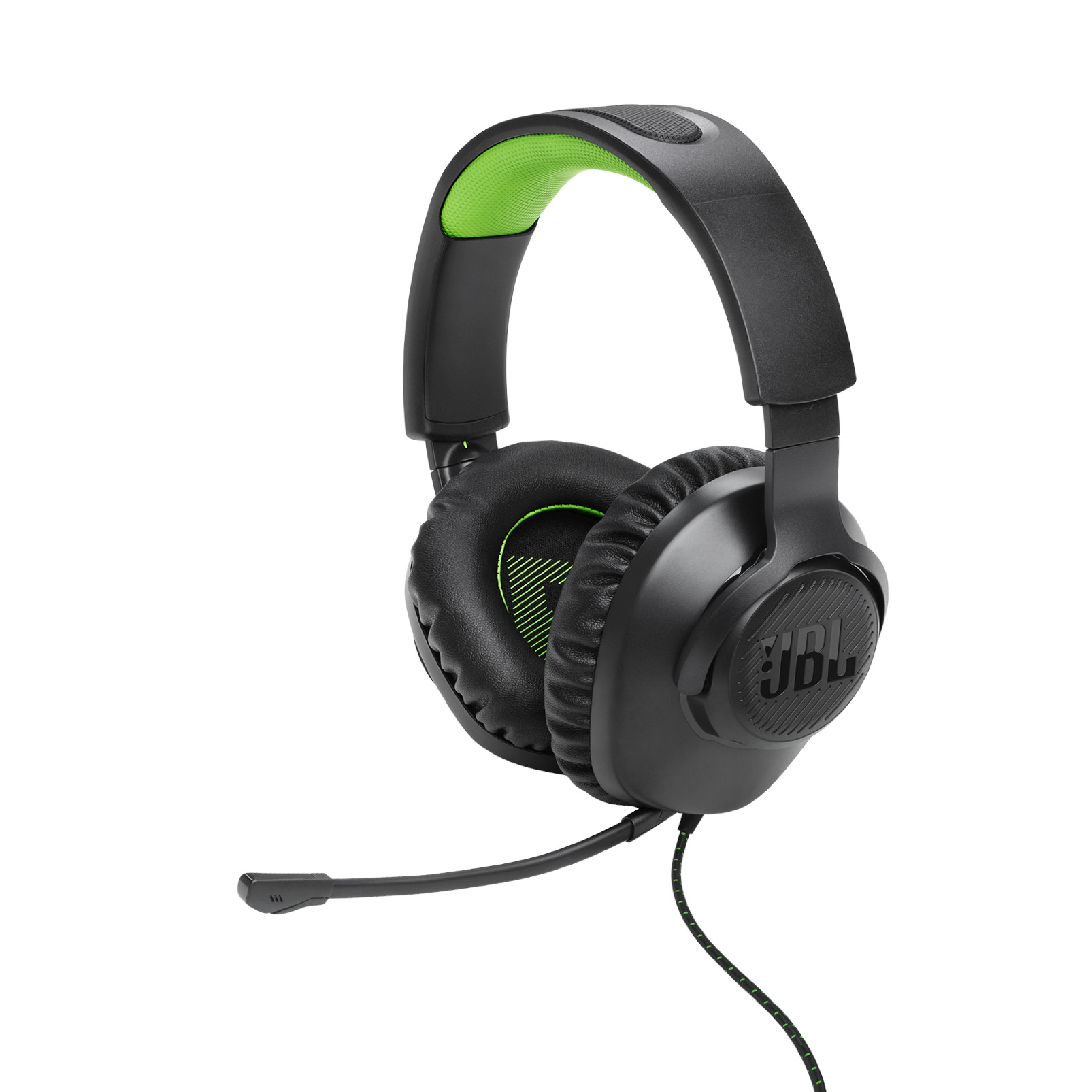 Schwarze JBL-Kopfhörer mit grünem Bügel.