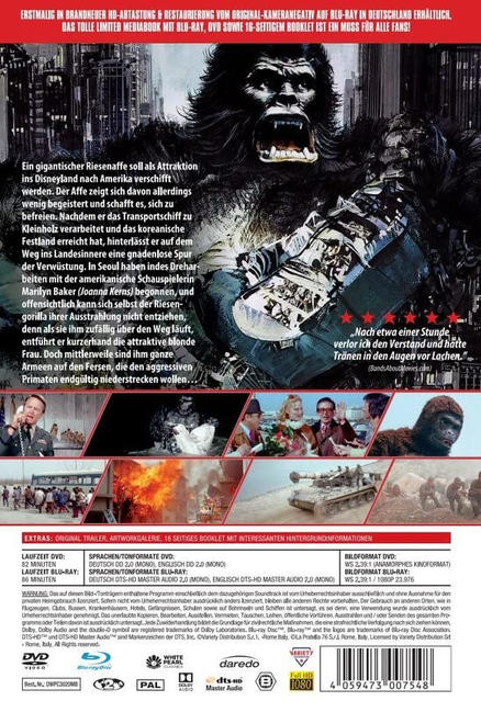 DVD-Hülle mit Foto eines Gorillas und einer Stadt. Text in Deutsch beschreibt den Film.