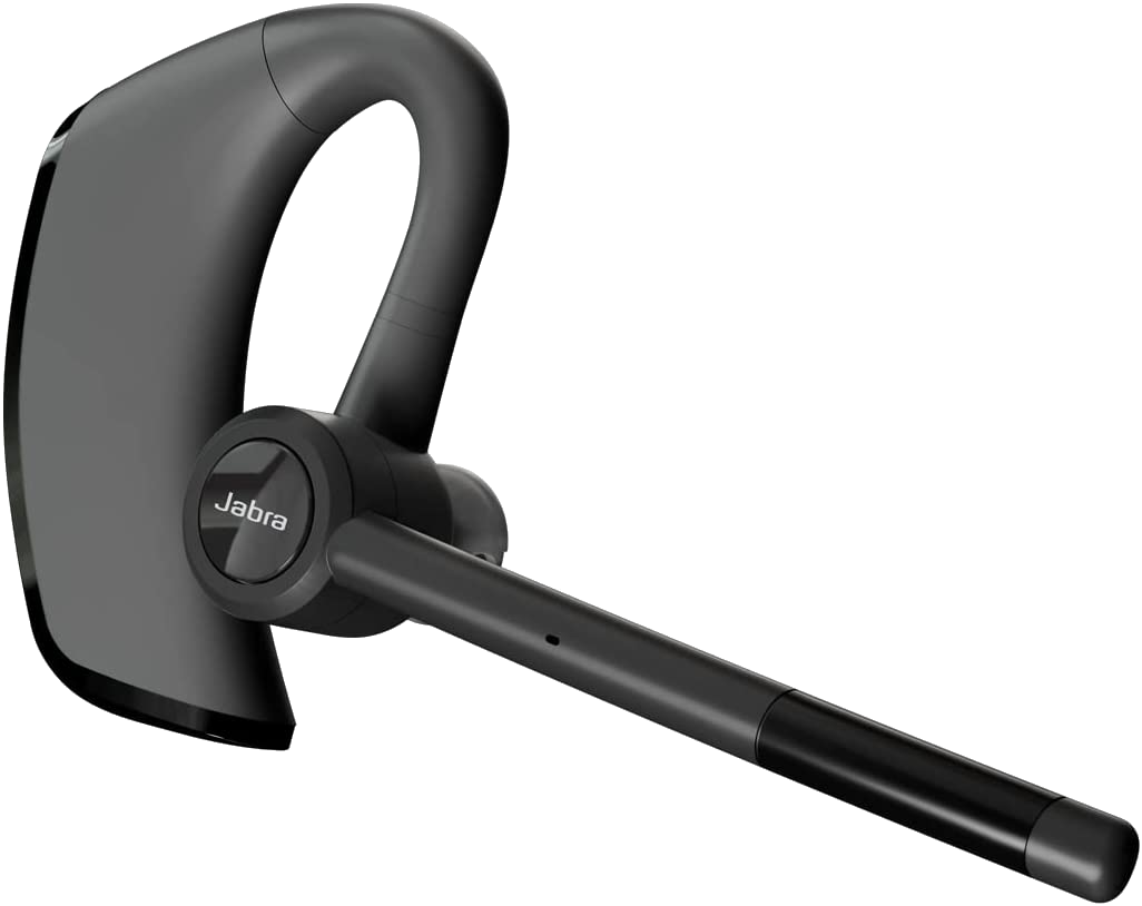 Fekete Jabra headset. Ívelt kialakítás mikrofonnal és a Jabra logóval.
