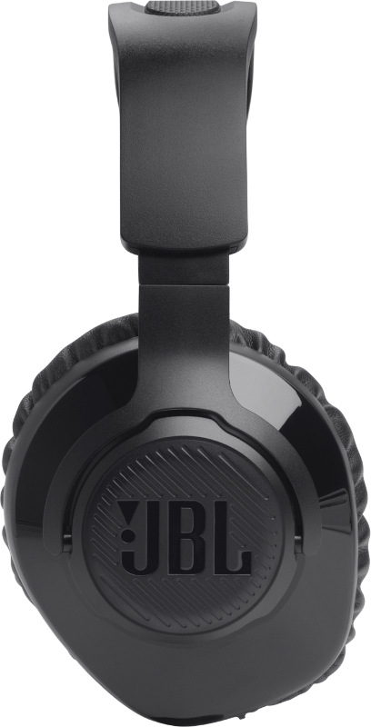 Schwarzer Kopfhörer mit JBL-Logo. Weißer Hintergrund.