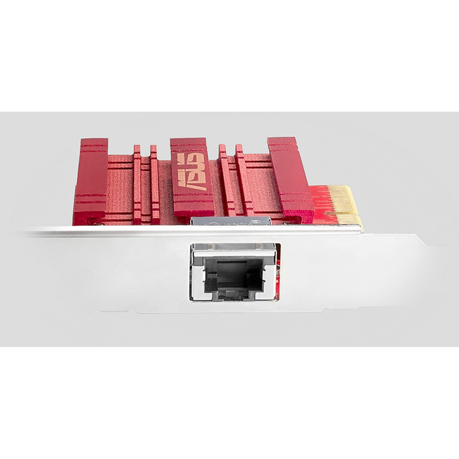 Red and silver ASUS network card with an ethernet port.